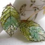Autumn Leaf Earrings, Green Leaf Earrings, Stained..