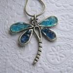 Dragonfly Necklace, Blue Dragonfly, Stained Glass..