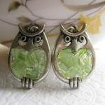 Peridot Stained Glass Owl Earrings